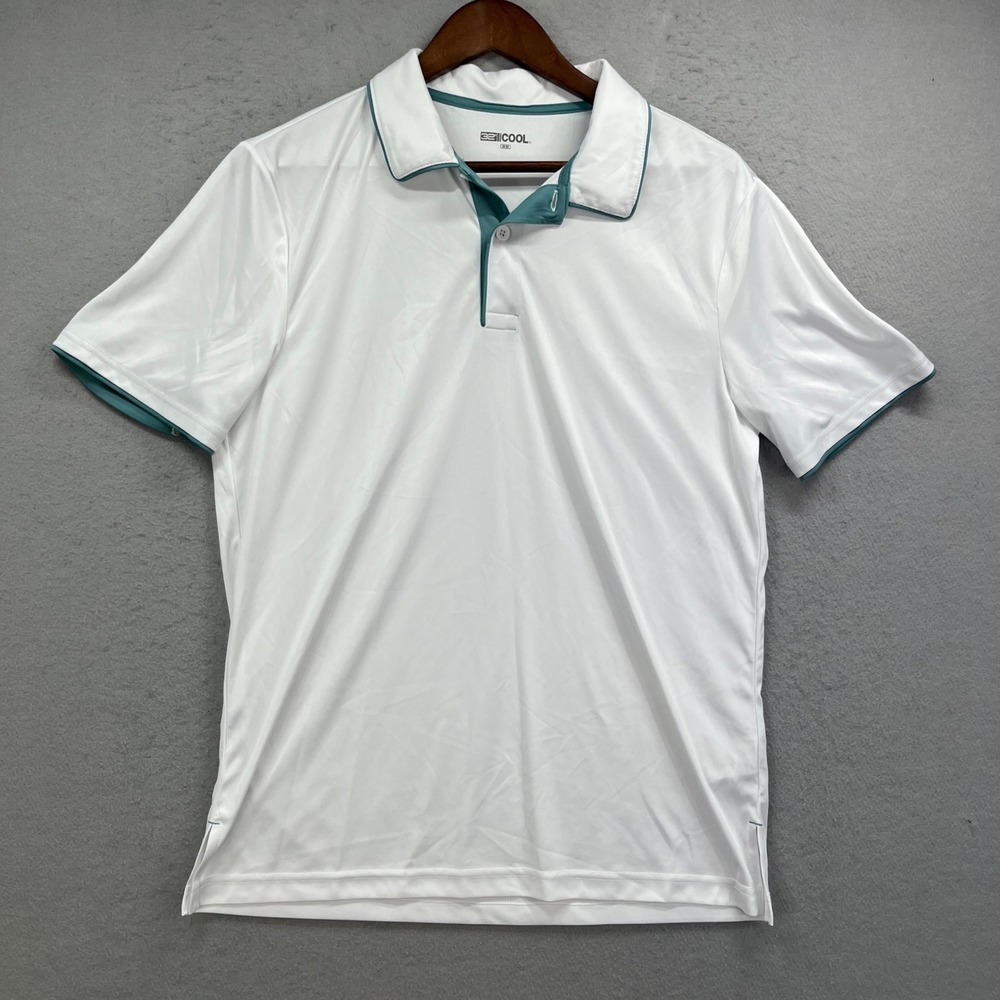 32 Degrees Cool Polo Shirt Mens Medium White Performance Golf Activewear Preppy